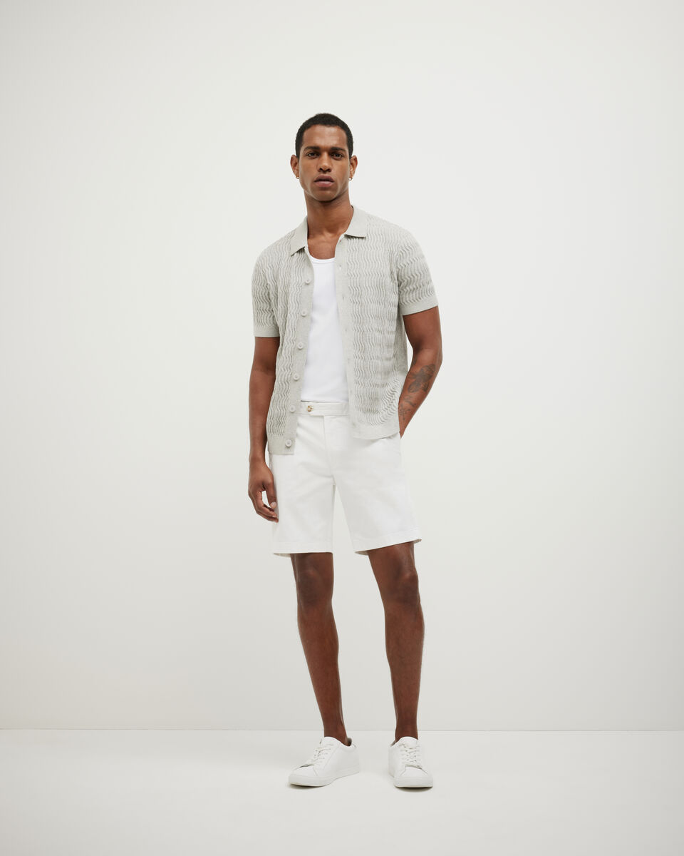 Wave Knit Button Down Short Sleeve Shirt, Grey Marle, hi-res
